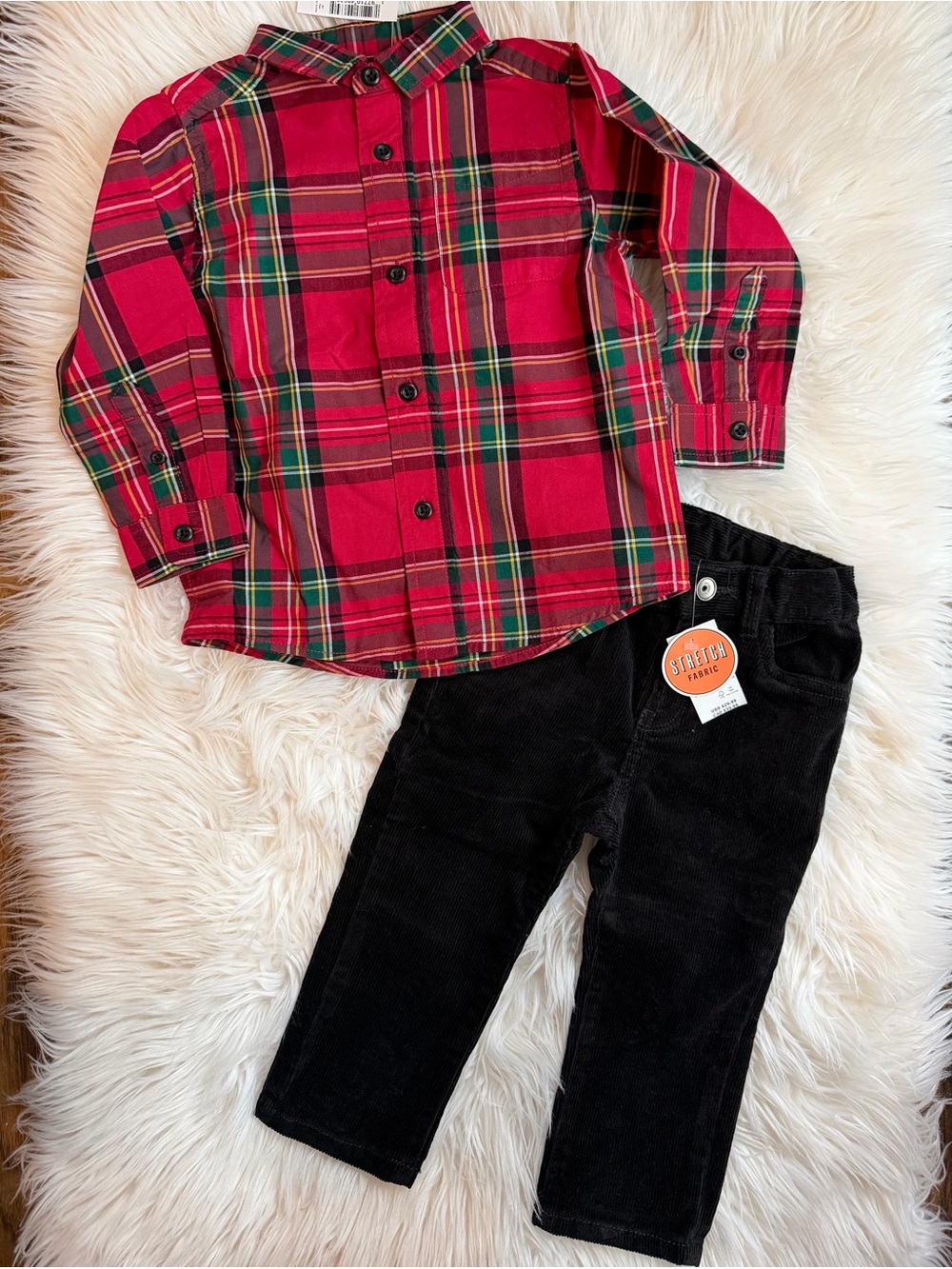 The Children’s Place NWT Red Plaid Button-Up Shirt and Corduroy Pant Set